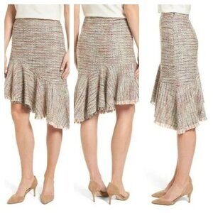 Halogen Asymmetrical Cream Boucle Tweed Fringe Ruffle Hem Skirt Size 12 …